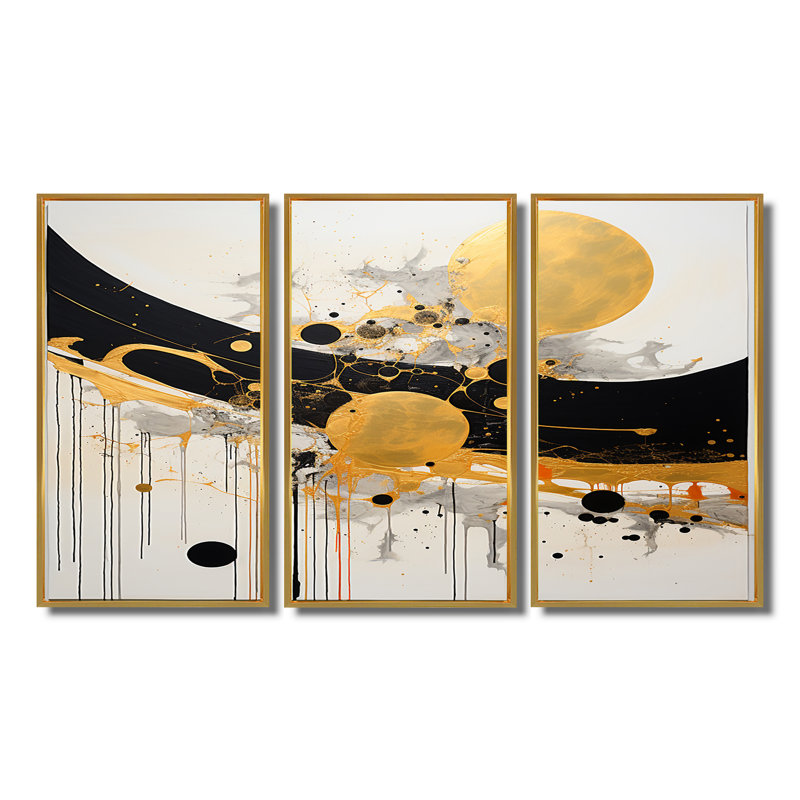 Zayne - Ensemble de décoration murale abstraite, Cadre flottant doré, H 28 po x l 36 po x P 1 po