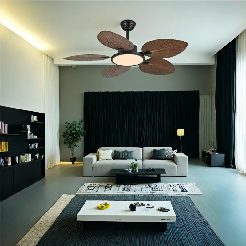 Ventilateur de plafond 52 pouces à feuilles de palmier tropical avec lumière et télécommande