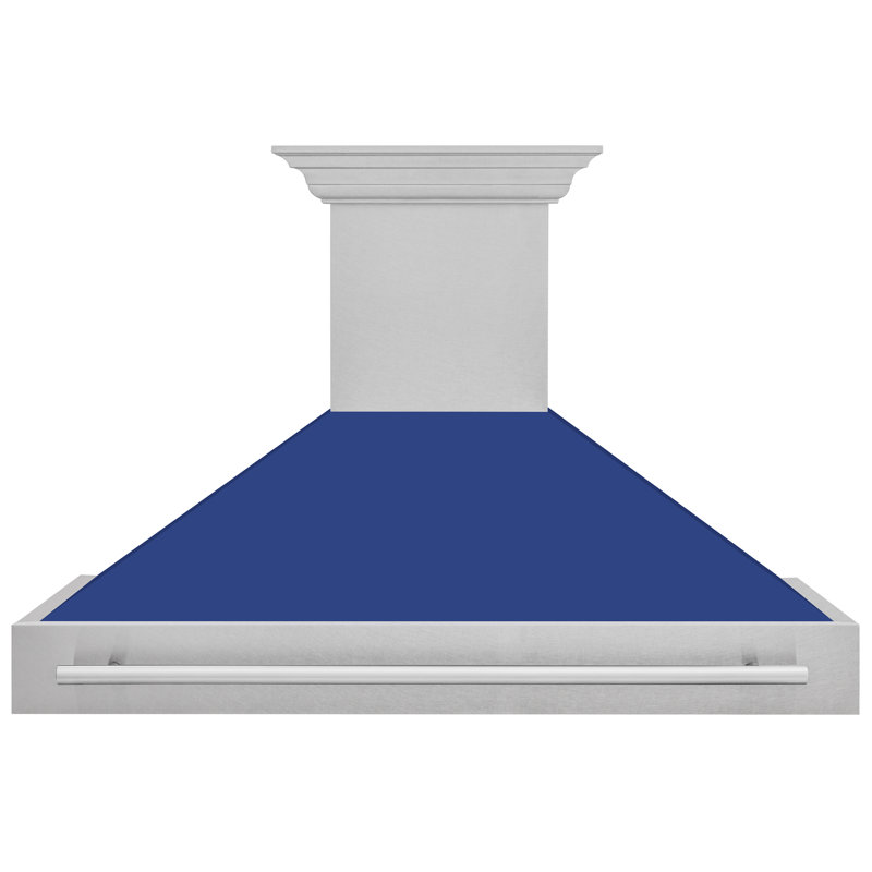 Hotte de cuisine murale en acier inoxydable satiné 48 po ZLINE avec poignée en acier inoxydable, Bleu mat