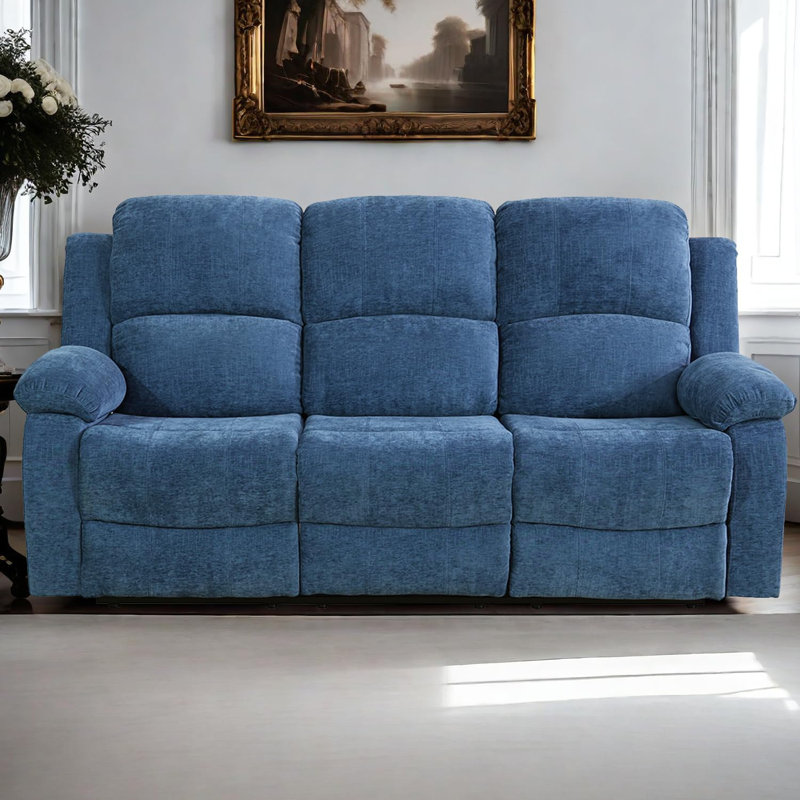 Ensemble de salon inclinable en tissu 2 pièces Atlow, Velours bleu