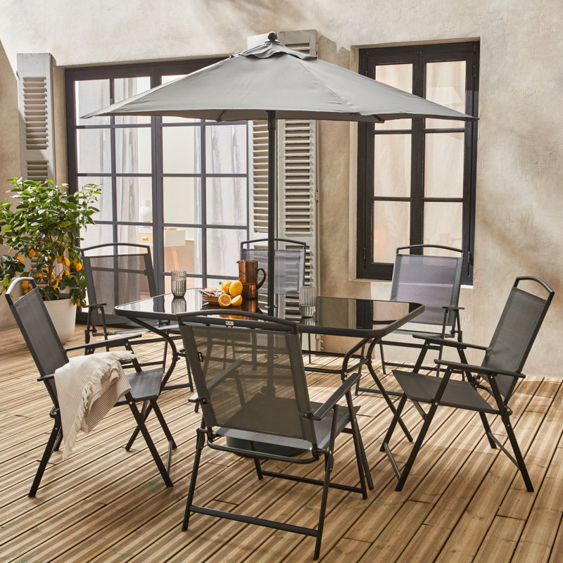 Alynnah 6 - Person Patio Dining Set Umbrella Hole Included Rectangular Table