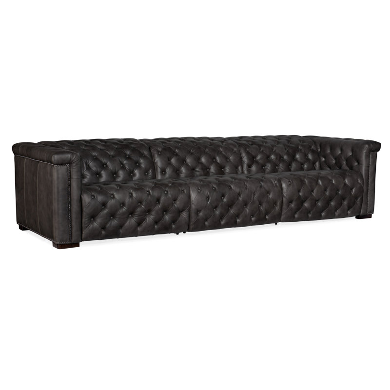 Gray Tufted Leather Power Reclining Sectional Sofa
