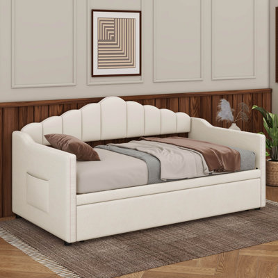 Lit de jour rembourré simple avec couchette escamotable réglable en hauteur et port de charge USB et Type-C