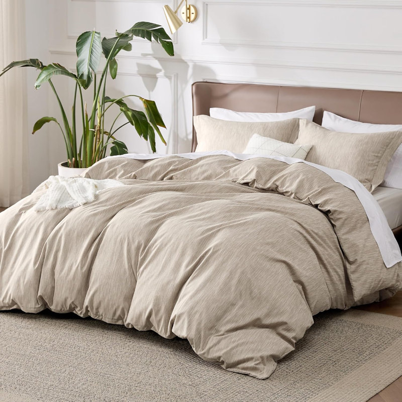 Bedsure Super Soft Cationic Dyed Duvet Cover, Full Duvet Cover + 2 Standard Pillowshams, Heathered Black