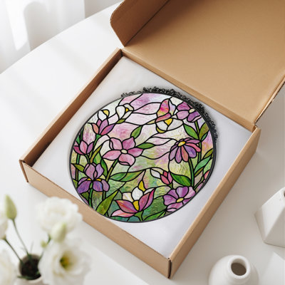Panneau de vitrail à motif floral H 12 po