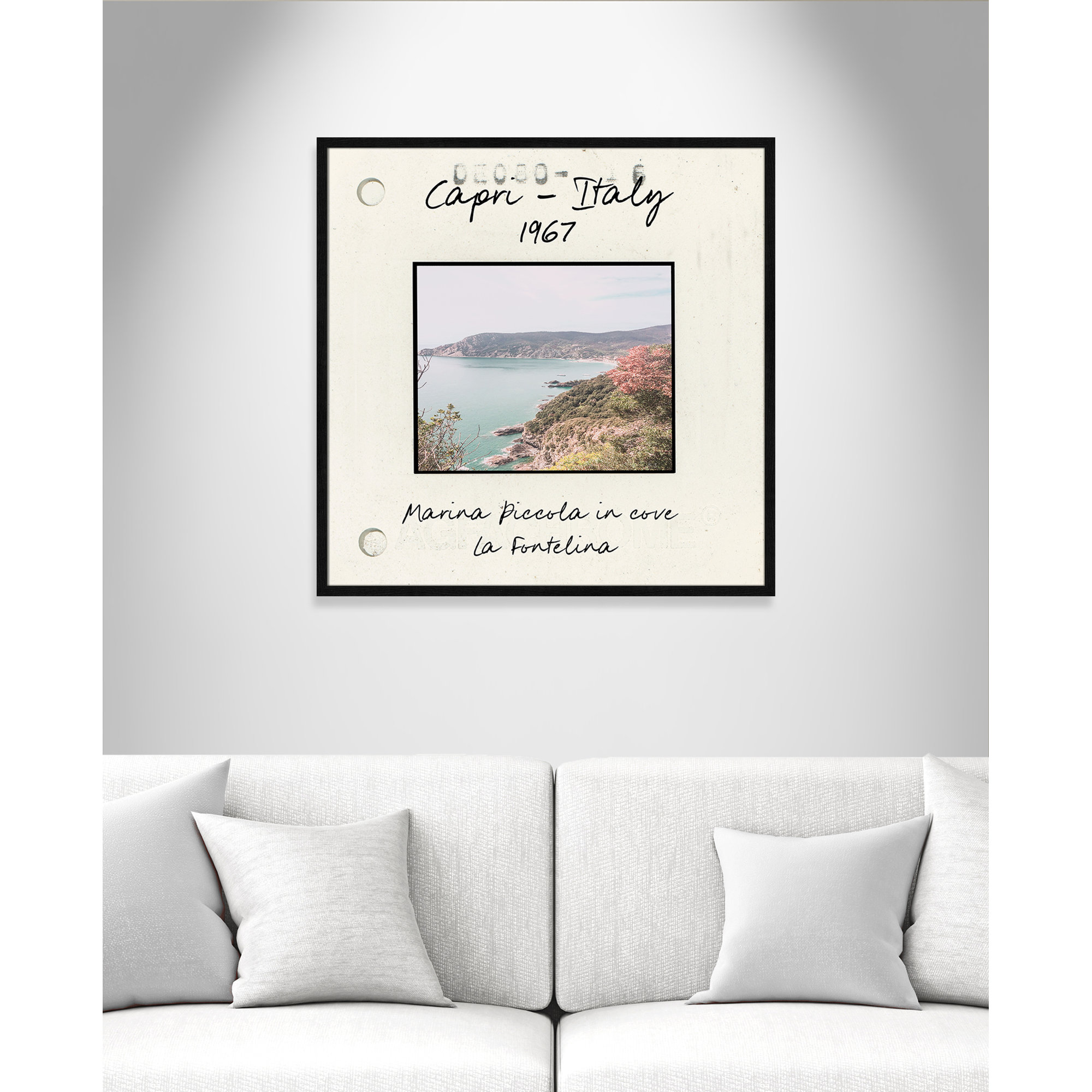 Capri Italy - Marina Picolla in La Fontalina Print by Susan Jill, Black Single Picture Framed Paper, 32" H x 32" W x 0.75" D