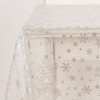 Organza Sheer Rectangular Snowflake Silver Foil Tablecloth