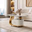 Table basse ovale moderne de 39,4 po avec rangement, plateau en pierre frittée et roulettes verrouillables-1499396268
