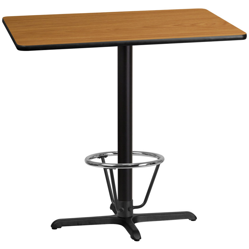 Basquez Rectangular Laminate Table Top with Bar Height Table Base and Foot Ring, 43.125" H x 30" W x 42" D, Natural