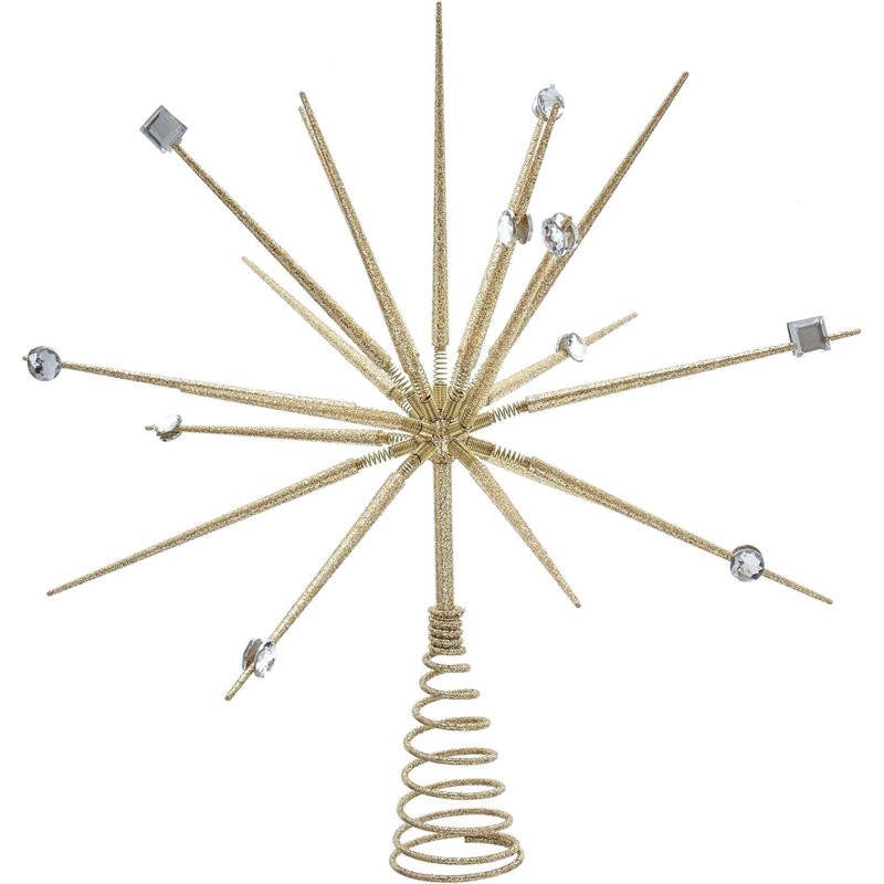 Gold Metal Starburst Tree Topper with Gems