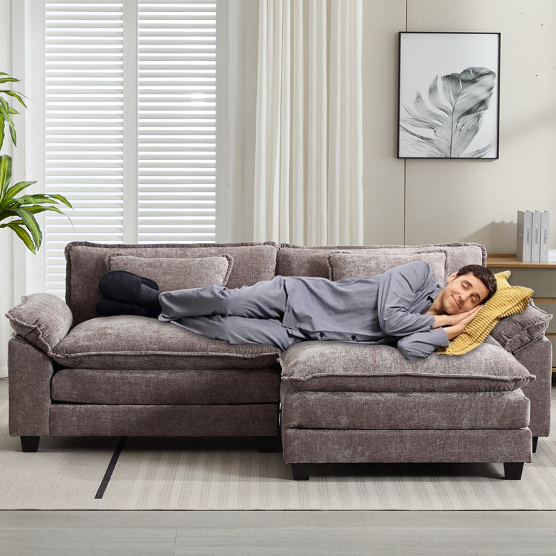 Arale 86'' Wide Comfy Cloud Couch Sectional Loveseat Sofa with Ottoman, Arale Light Gray Chenille