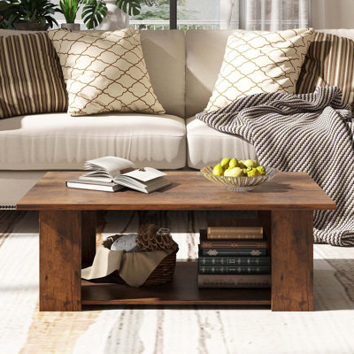Coffee Table 2-tier Modern Centre Cocktail Table With Storage Shelf For Living Room Brown