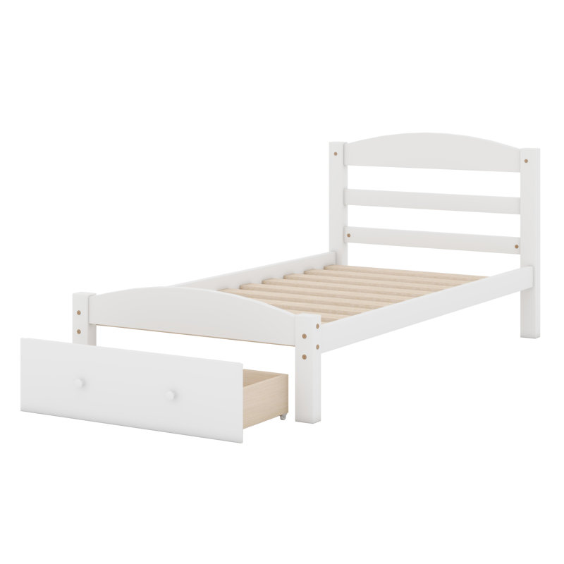 Base de lit plateforme avec tiroir de rangement, Blanc