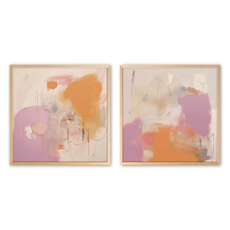 16" x 16" Cotton Candy Delight Set of 2 Print on Archival Matte Paper in a Polished Gold Frame, Érable brut