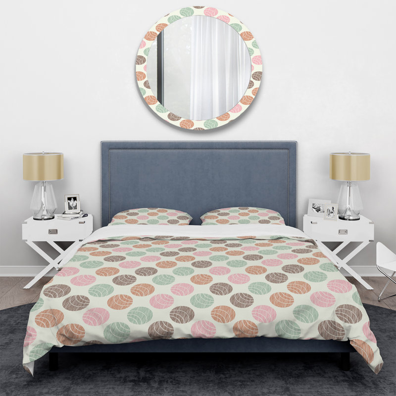 Pink and Brown Circle Pattern - Abstract Duvet Cover Set - Microfiber Polyester