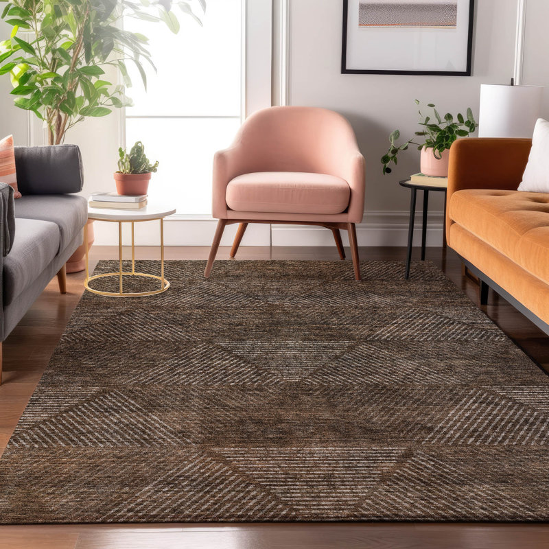 Premium Machine Washable Prisco Brown Rug, Rectangle 3' x 5'