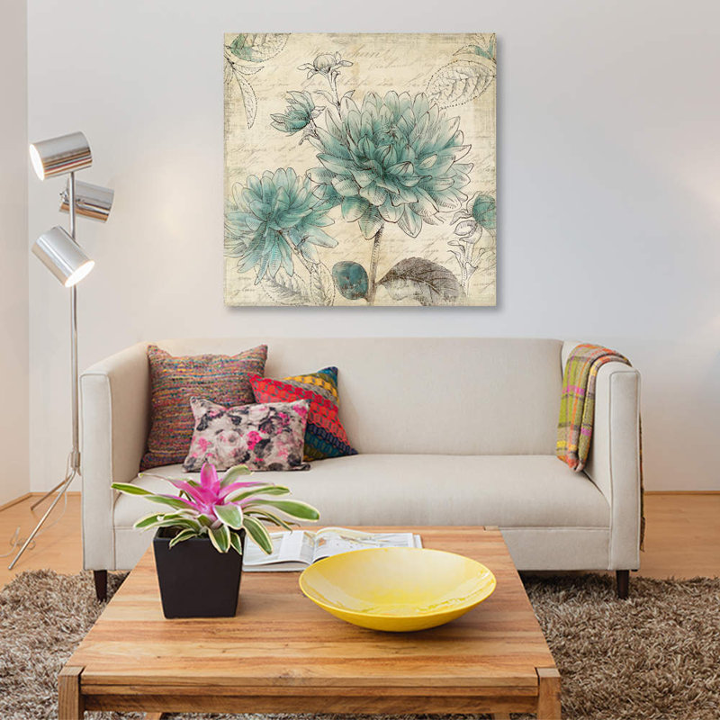 «Blue Botanical II», reproduction sur toile, H 26 po x l 26 po x P 1,5 po, Toile tendue, Pas de tapis