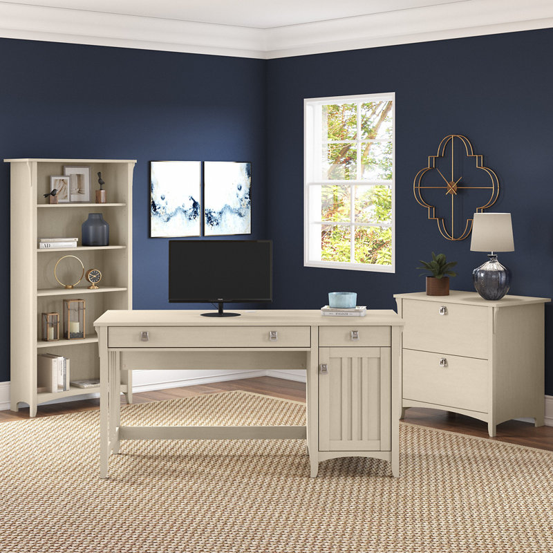 Ensemble de bureau d'ordinateur 3 pièces Katia, Blanc antique