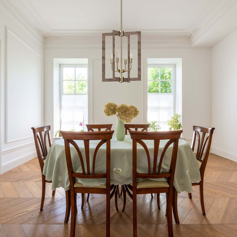 4-Light Indoor Pecan & Antique Gold Square/Rectangle Mini Pendant Candelabra Chandelier