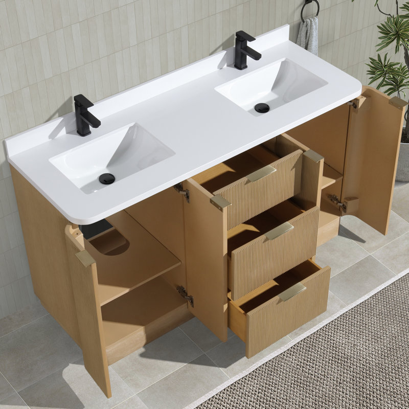 Ensemble de meuble-lavabo double 60 po avec plateau en quartz Calamigo