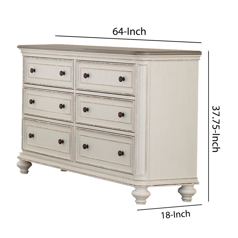 Commode 6 tiroirs en bois avec détails vieillis