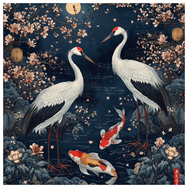 Rideaux de douche Cranes And Koi, L 70 po x H 93 po