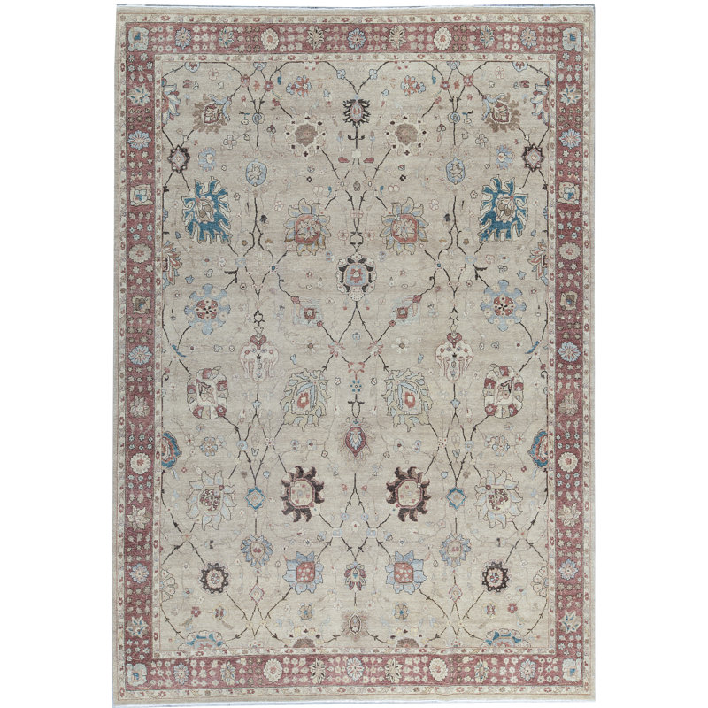 Tapis beige et rouille de haute qualité noué à la main