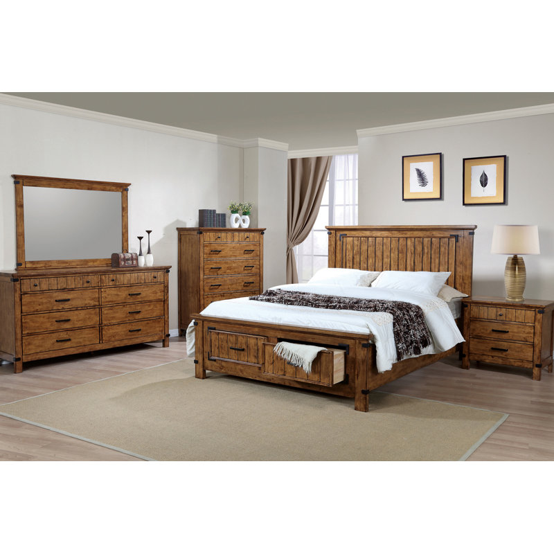 Ensemble de chambre à coucher avec rangement miel rustique, Très grand