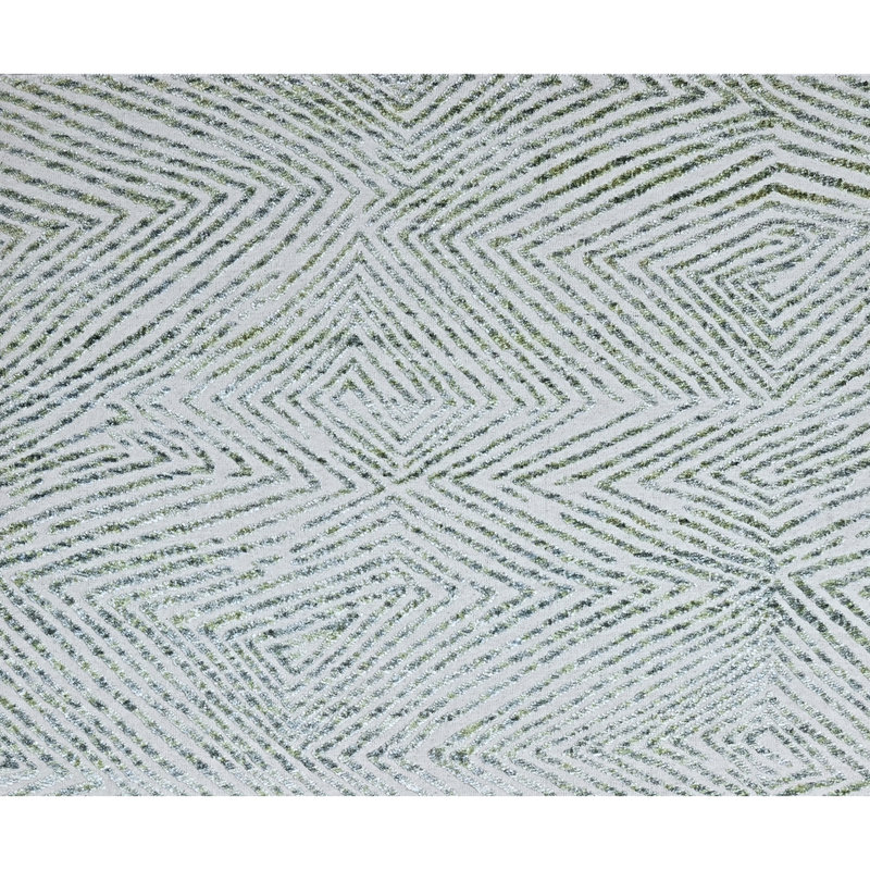Hand Knotted Area Rug in Ivory And Green, Rectangle 8' x 10'