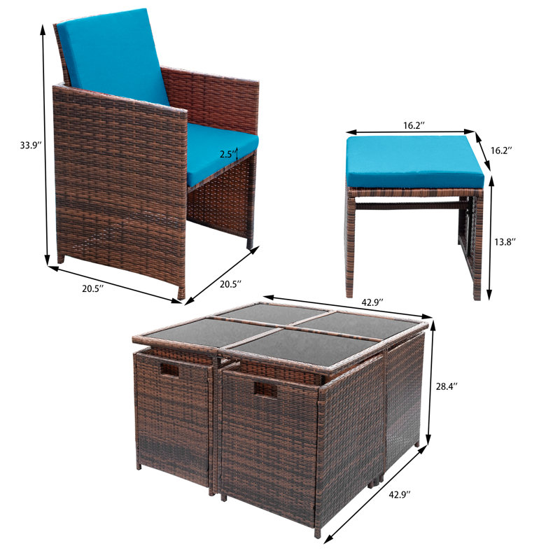 Ensemble de salle à manger pour 8 personnes avec coussins 42,9 po Agra Square, Bleu