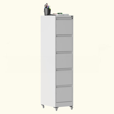 5 Drawer Metal Vertical File Cabinet With Lock On Wheels For Home Office,Heavy Duty Metal Storage Cabinet For A4/Letter/Legal Size Files