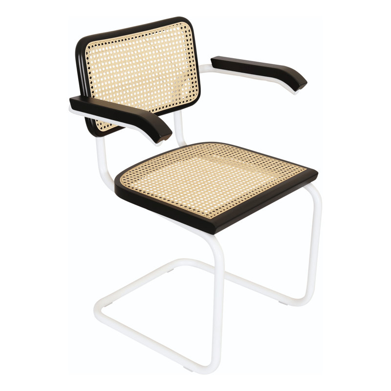 Marcel Breuer Cesca Cane Cantilever Dining Armchair Arm Chair, Black/Natural/White