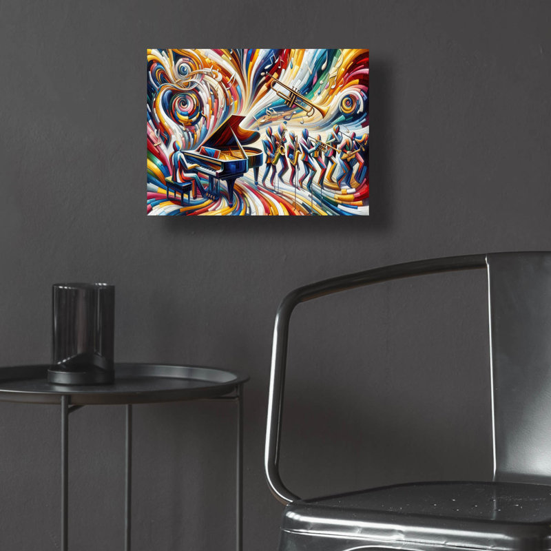 «Jazzplotion» par Rich Monet, art mural en verre acrylique, H 12 po x l 16 po x P 0,13 po