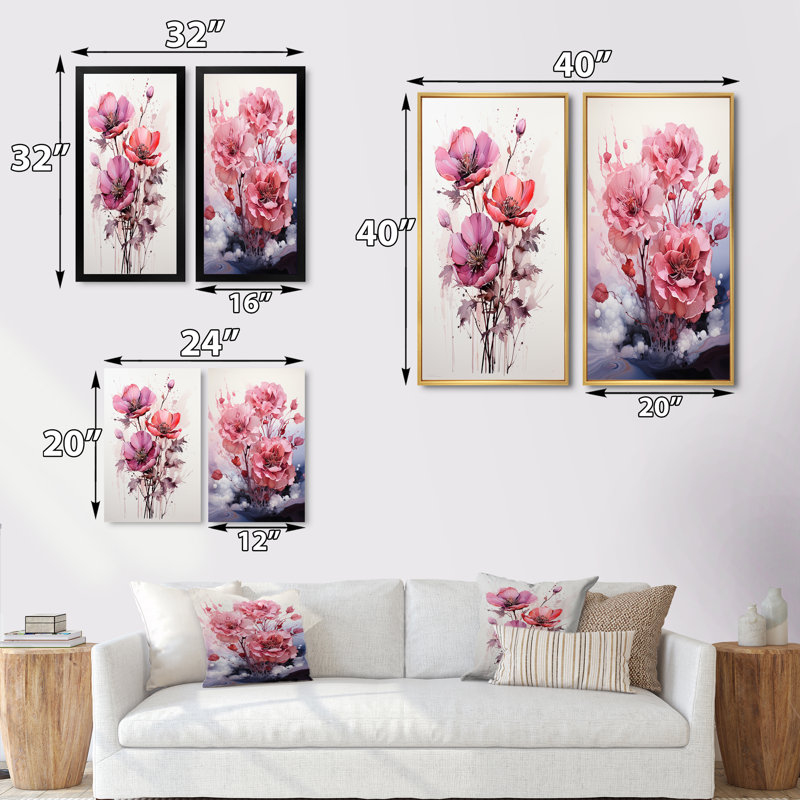 " Pink Minimalism Simplicity In Bloom " 2 - Pieces, Gold Framed, 20" H x 24" W