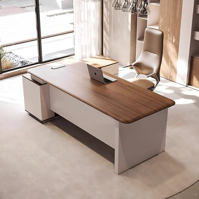 62.99"Modern Minimalist Brown Desk with Side Cabinet