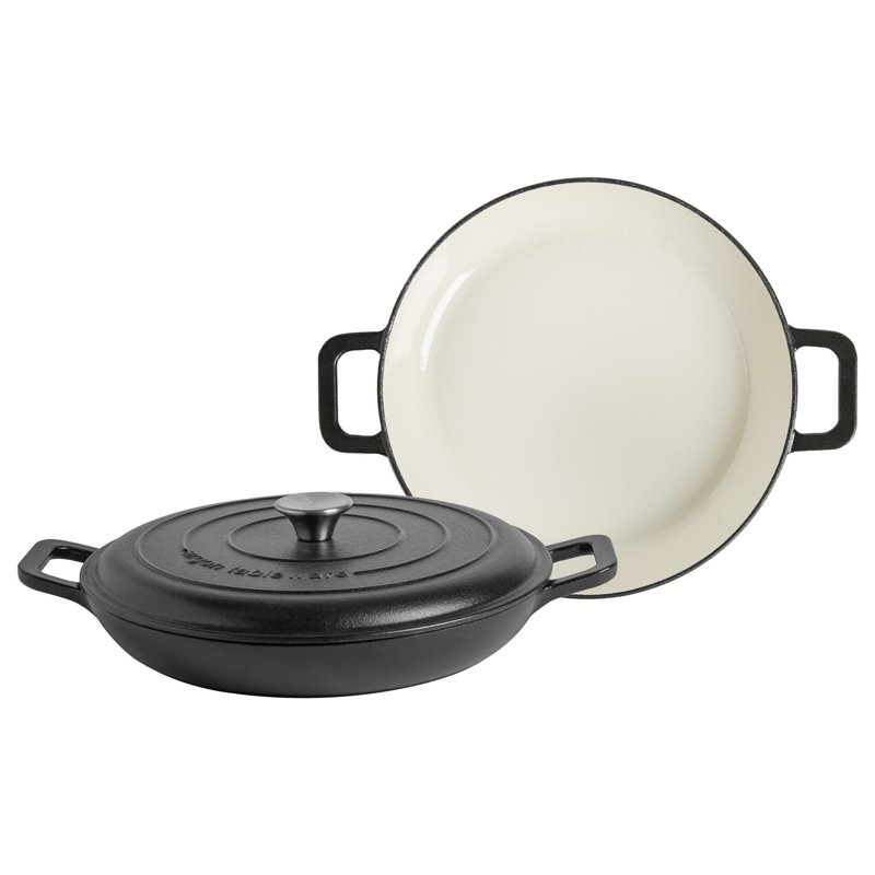 Argon Tableware - Shallow Cast Iron Casserole Dish, Black
