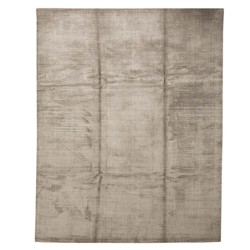 Tapis gris / beige en soie noué à la main de conception unique 8 pi x 9 pi 11 po
