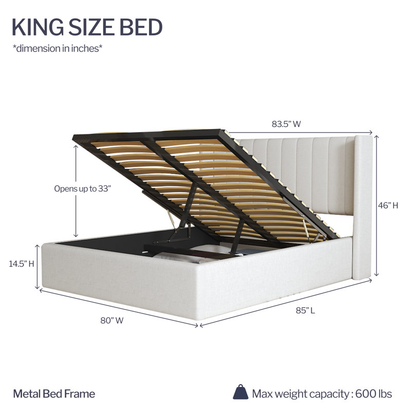 Jenny Upholstered Bed Frame with Storage & Wingback Design