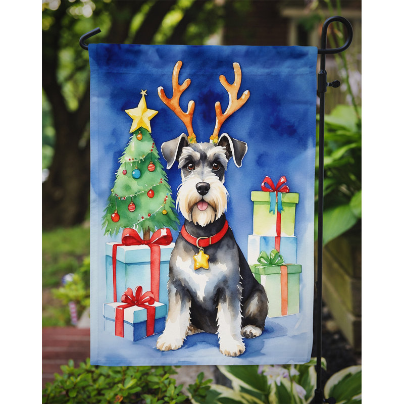 Drapeau de Noël renne de jardin, Schnauzer brun / rouge