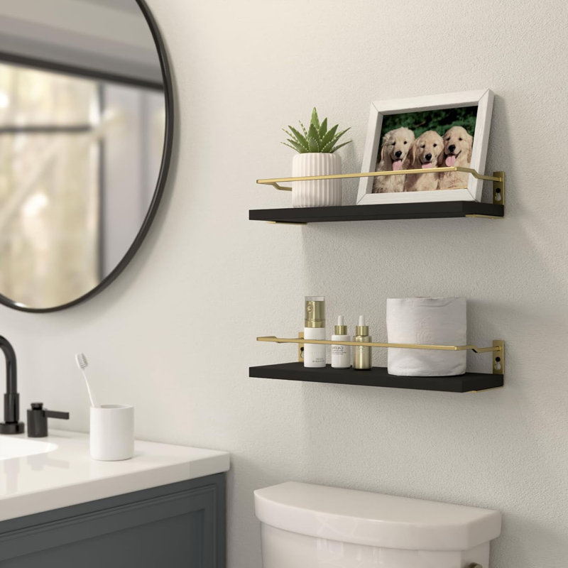 Haddam Bathroom Shelves, Black/Gold, 2