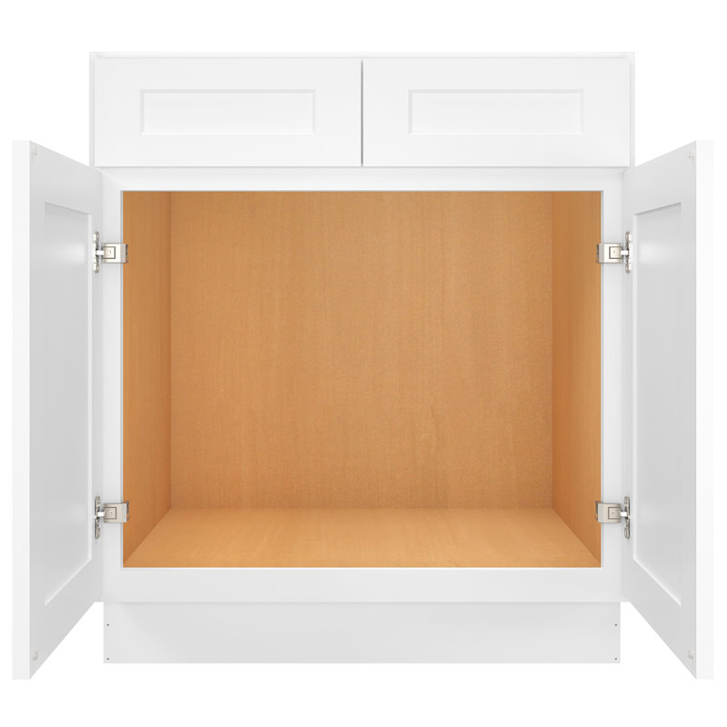 Ready-to-Assemble Kitchen Sink Base Cabinet with Adjustable Shelves and Soft Close, Shaker White, 34.5" H x 30" W x 24" D