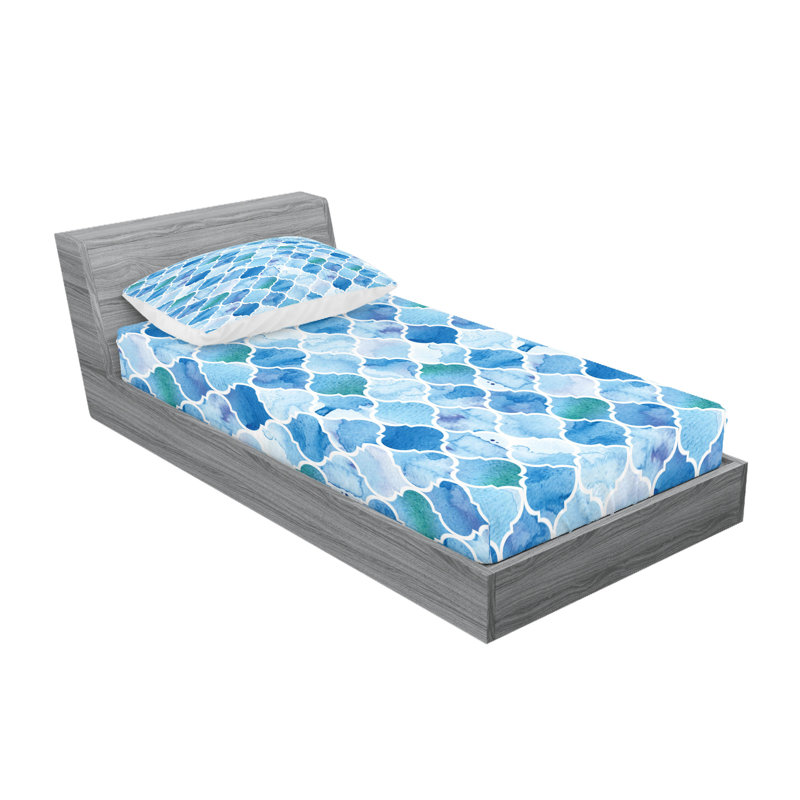 Drap-housse et coussin décoratif marocain Ambesonne, bleu pâle, Ensemble de draps pour lit simple + 5 pièces supp