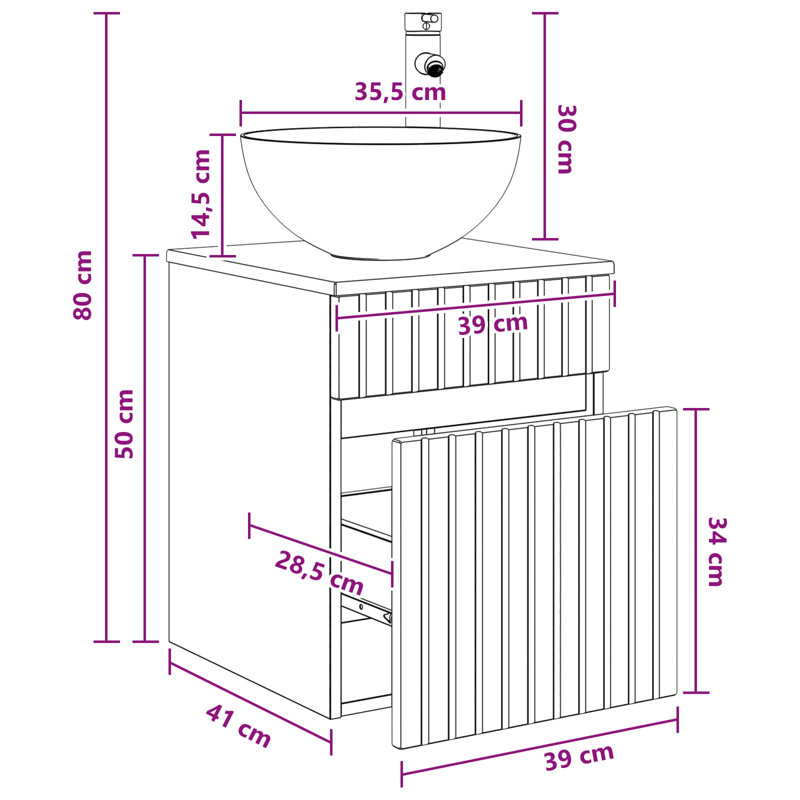Single Bathroom Vanity with Ceramic Basin, Black