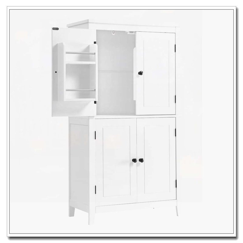 Armoire de rangement autoportante avec 4 portes et tablettes réglables, Blanc