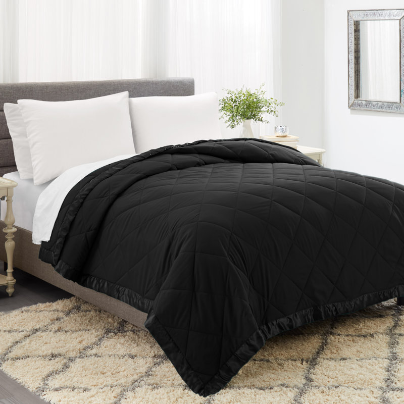 Satin Solid Colour Comforter Set, Black, Full Comforter