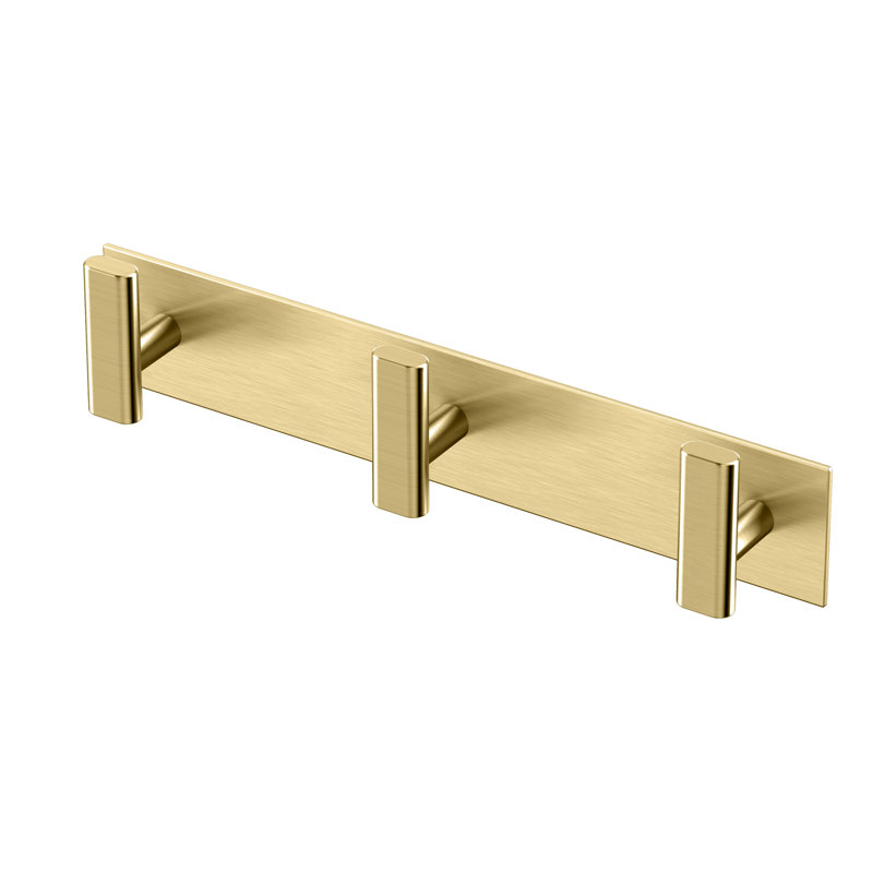 Elevate Wall Mounted Towel and Robe Hook Rack with 3 Hooks, Brushed Brass