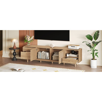 Tv Stand For 70 - 79 Inch Tvs, Bohemian Inspired Entertainment Center With Open Storage And Drawers 75 Design Drawers, Rustic Elegance