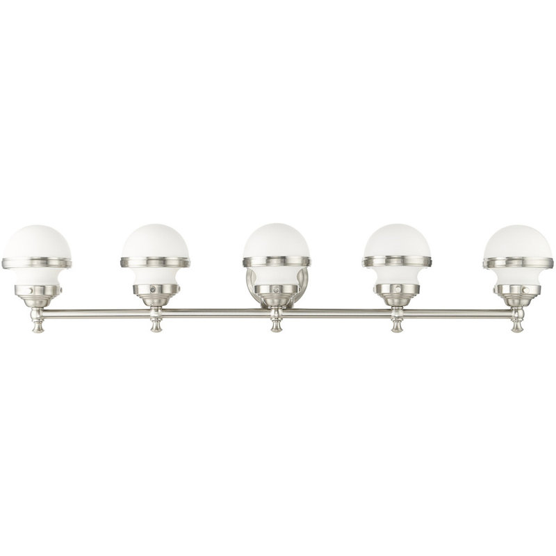 Brushed Nickel 5-Light Vanity with Satin Opal Glass