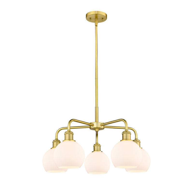 Lustre sphérique à 5 lumières Ellington, H 14,13 po x l 24 po x P 24 po, Or satiné, Blanc mat