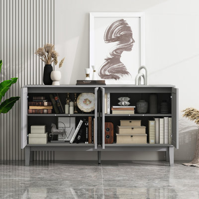 Armoire de rangement rétro avec portes géométriques sculptées à la main